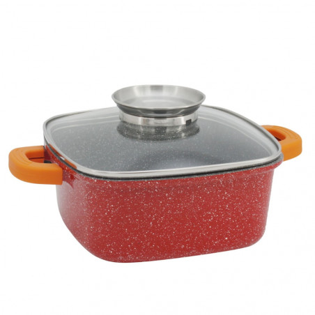 Oliver Voltz OV54323B22A Saucepan with Fat Dispenser, 22 cm, 3.5 L, Granite Coating, Induction, Red