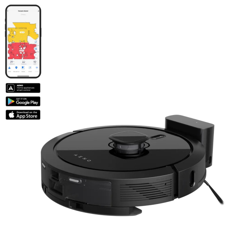 Aspirator robotic AENO ARC0007S, 4000Pa, 5200 mAh, 300 m2, Cartografiere, Wi-Fi, Comenzi vocale, Autonomie până la 250 min, Negru