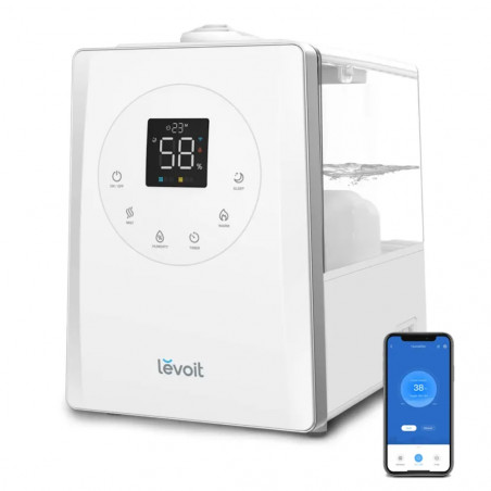 Umidificator de aer Levoit LV600S, Ultrasonic, 28/280 W, Pana la 70 m², 6 L, 3 trepte, SMART, Aromaterapie, Telecomandă, Alb