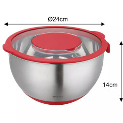 Bol multifunctioanal pentru salata Kinghoff KH 1889, 24 cm, 5 L, 3 razatori, Anti-alunecare, Inox / Rosu