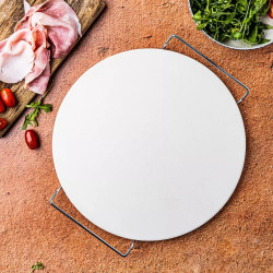 Klausberg KB 7788 Stone Pizza Baking and Serving Plate, 33 cm, Metal Handles, White