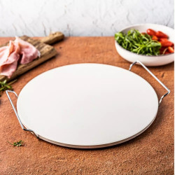 Klausberg KB 7788 Stone Pizza Baking and Serving Plate, 33 cm, Metal Handles, White