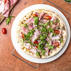 Klausberg KB 7788 Stone Pizza Baking and Serving Plate, 33 cm, Metal Handles, White