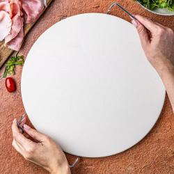 Klausberg KB 7788 Stone Pizza Baking and Serving Plate, 33 cm, Metal Handles, White