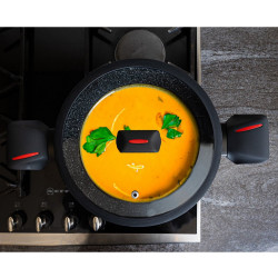 Royalty Line RL-FSC28 Deep Frying Pan, 28 cm, 4.5 L, Glass Lid, Marble Finish, Induction Compatible, Black