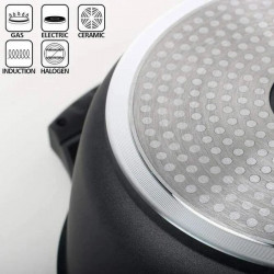 Royalty Line RL-FSC28 Deep Frying Pan, 28 cm, 4.5 L, Glass Lid, Marble Finish, Induction Compatible, Black