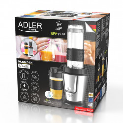 Μπλέντερ Adler AD 4081, 800W, 2 μπολ/φιάλες 400/570 ml, 20000 στροφές ανά λεπτό, 4 λεπίδες από ανοξείδωτο ατσάλι, παγοδιακόπτης, χωρίς BPA, Μαύρο