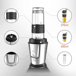 Blender Adler AD 4081, 800W, 2 pahare/sticle 400/570 ml, 20 000 rpm, 4 lame din otel inoxidabil, Zdrobire gheata, Fara BPA, Negru