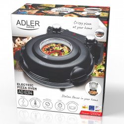 Cuptor electric pentru pizza Adler AD 6314, 1200W, 31.5 cm, Pana la 400°C, 5 setari de temperatura, Timer, Negru