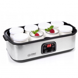 Aparat de iaurt First Austria FA-5120-2, 30W, Digital, 8 recipiente a 190ml, Timer, Inox/Negru