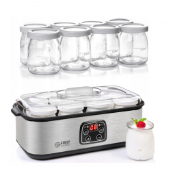 Aparat de iaurt First Austria FA-5120-2, 30W, Digital, 8 recipiente a 190ml, Timer, Inox/Negru