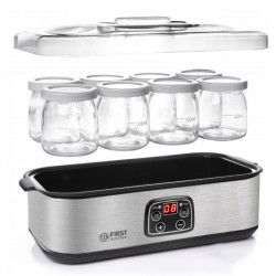 Aparat de iaurt First Austria FA-5120-2, 30W, Digital, 8 recipiente a 190ml, Timer, Inox/Negru