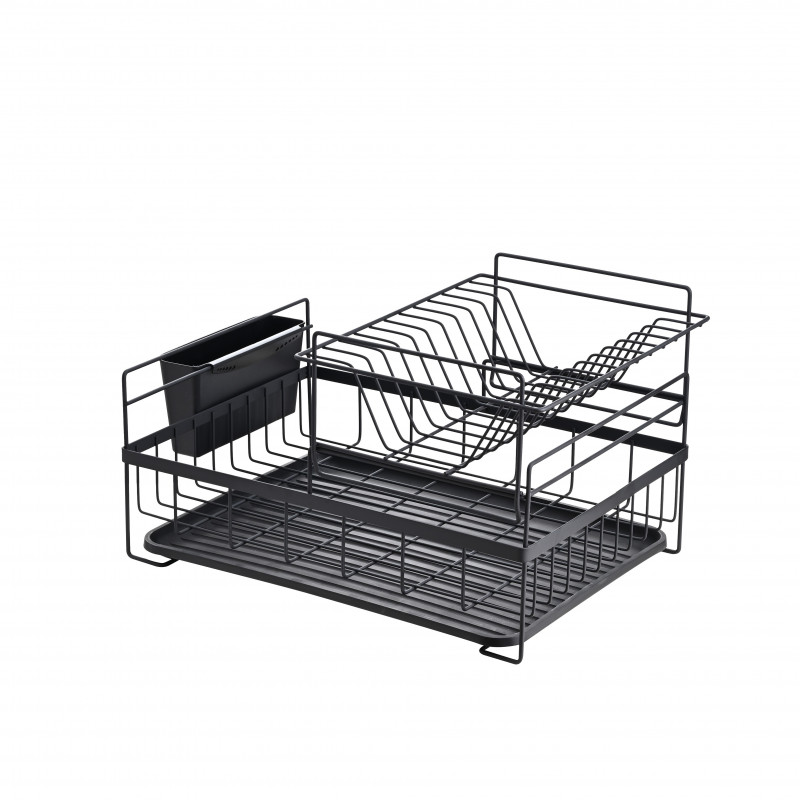 Rosberg R53000P Dish Rack, 2 tiers, Holder for cutlery and plates, Black