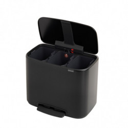 Brabantia Bo Pedal Trash Can 1000224, 3x11 L, Soft-Close, Non-Slip Base, Matte Black