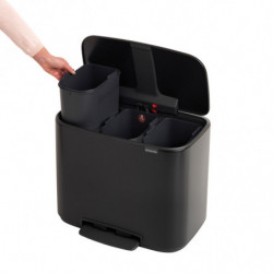 Brabantia Bo Pedal Trash Can 1000224, 3x11 L, Soft-Close, Non-Slip Base, Matte Black