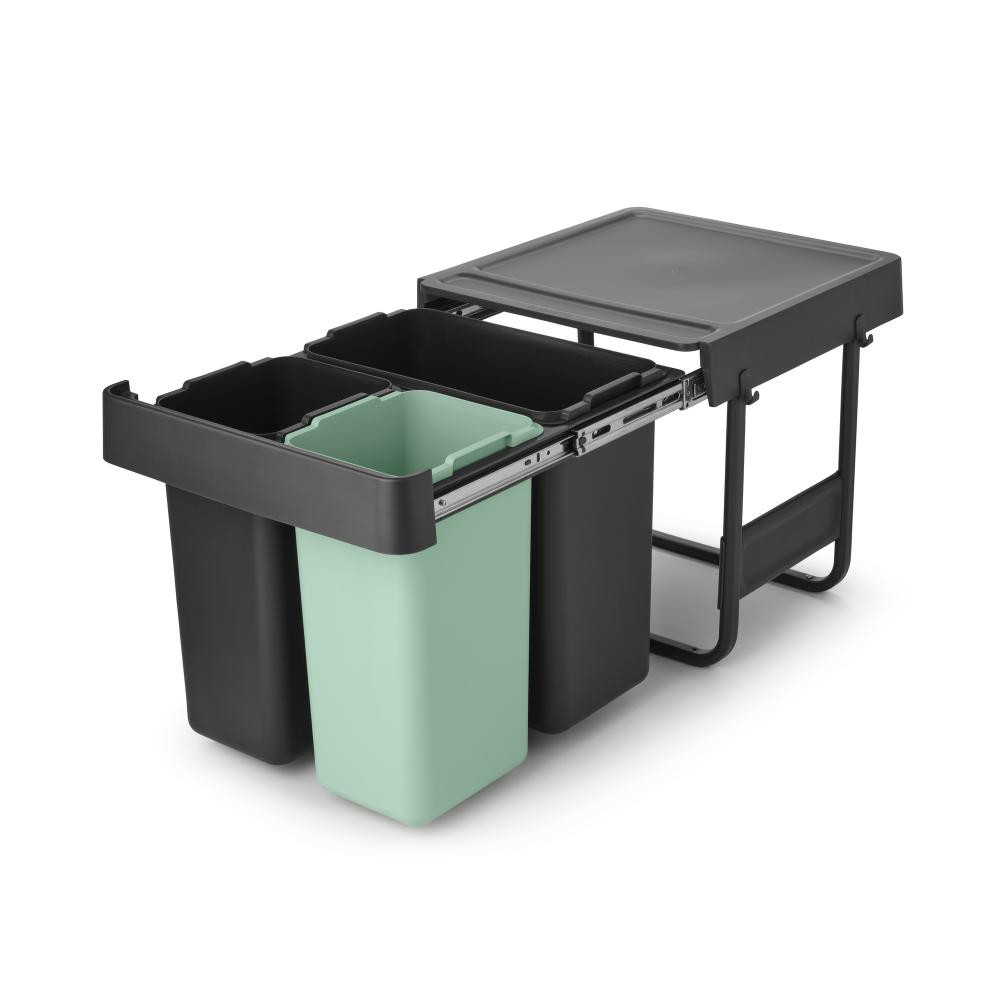 Кош за боклук за разделно събиране Brabantia Sort&Go 1008864, 2x10 л+20 л, Екологични материали, Пространствено ефективен, Тъмносив/Зелен