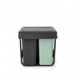 Brabantia Sort&Go 1008864 Recycling Bin, 2x10 L + 20 L, Eco-friendly materials, Space-saving, Dark gray/Green