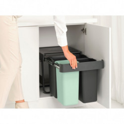 Brabantia Sort&Go 1008864 Recycling Bin, 2x10 L + 20 L, Eco-friendly materials, Space-saving, Dark gray/Green