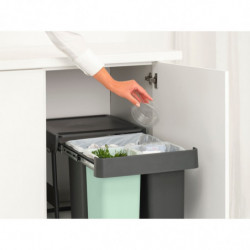 Brabantia Sort&Go 1008864 Recycling Bin, 2x10 L + 20 L, Eco-friendly materials, Space-saving, Dark gray/Green