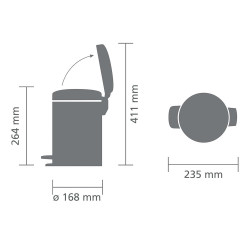 Кош за смет с педал Brabantia NewIcon 649003, 3 л, Леко затваряне, Противоплъзгаща основа, Устойчив на пръстови отпечатъци, Матов Инокс