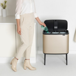 Brabantia Bo Touch 1003216 Trash Can, 3x11 L, Smooth and Silent Opening, Large Opening, Metallic Gold