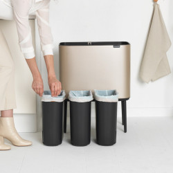 Brabantia Bo Touch 1003216 Trash Can, 3x11 L, Smooth and Silent Opening, Large Opening, Metallic Gold