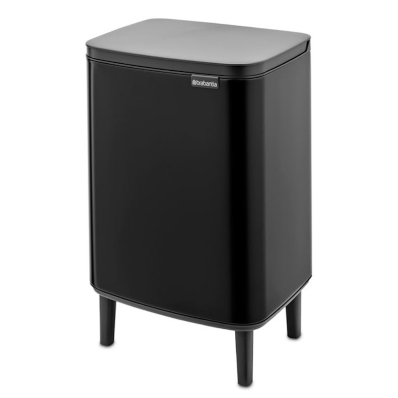 Brabantia Bo Small Hi 1006649 Trash Can, 12 L, Smooth and Silent Opening, Non-Slip Base, Black