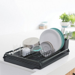 Brabantia Sinkside 1000204 Dish Rack, Sloped Drain Tray, Cutlery Holder, Dark Gray
