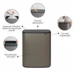 Brabantia Bo Touch 1001276 Trash Can, 60 L, Smooth and Silent Opening, Large Opening, Bronze