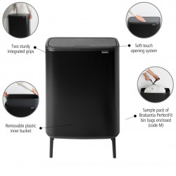 Brabantia Bo Touch Hi 1001260 Trash Can, 60 L, Raised, Smooth and Silent Opening, Matte Black