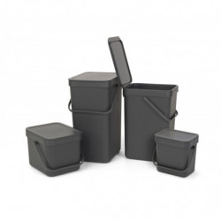 Кош за разделно събиране на боклук Brabantia Sort&Go 647670, 12 л, Дръжка, Възможност за стенен монтаж, Тъмносив