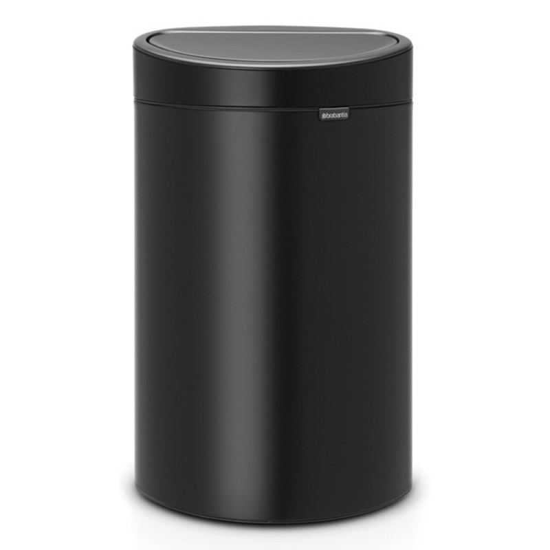 Brabantia Touch Bin New 649733 Trash Can, 40 L, Silent and Smooth Closing, Flat Back, Black