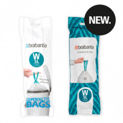 Торбички за кош Brabantia PerfectFit NewIcon 650534, Размер W, 5 л, 20 броя, Бял