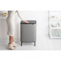Brabantia Bo Touch Hi 1001266 Trash Can, 2x30 L, Wall-Mounted, Adjustable Legs, Mineral Finish, Gray