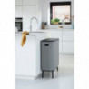 Brabantia Bo Touch Hi 1001266 Trash Can, 2x30 L, Wall-Mounted, Adjustable Legs, Mineral Finish, Gray