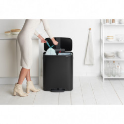 Cos de gunoi Brabantia Bo Pedal 1003191, 2x30 L, Inchidere lina, Baza antiderapanta, Negru
