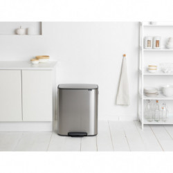 Cos de gunoi Brabantia Bo Pedal 1003192, 2x30 L, Inchidere lina, Baza antiderapanta, Rezistent la amprente, Inox/mat