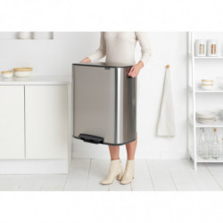 Cos de gunoi Brabantia Bo Pedal 1003192, 2x30 L, Inchidere lina, Baza antiderapanta, Rezistent la amprente, Inox/mat