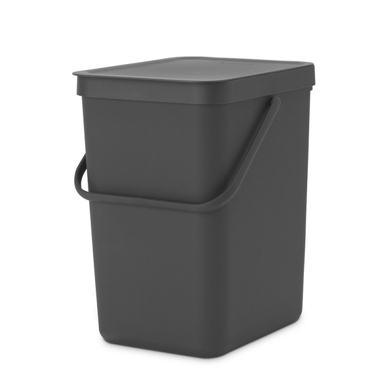 Brabantia Sort&Go 1003237 Recycling Bin, 25 L, Handle, Wall-mountable, Dark Gray