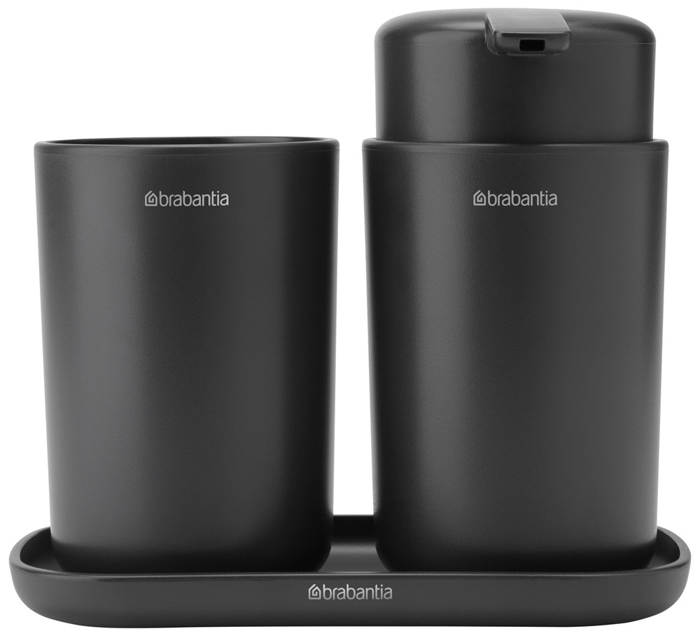 Комплект аксесоари за баня Brabantia ReNew 1003491, 3 части, 250 мл, Устойчиви на корозия, Тъмносив
