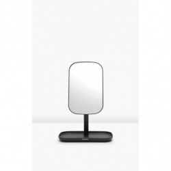 Oglindă cu suport pentru accesorii Brabantia ReNew 1004184, 28.3x20x12.6 cm, Bază antiderapantă, reglabilă la 360°, Gri închis