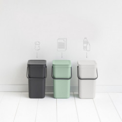 Brabantia Sort&Go 1005511 Recycling Bin, 12 L, Handle, Wall-mountable, Light Gray