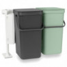 Cos de gunoi colectare selectiva Brabantia Sort&Go 1005518, 2x16 L, Montare pe usa dulapului, Gri/Verde
