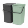 Brabantia Sort&Go ξεχωριστός κάδος 1005518, 2x16 l, Τοποθέτηση σε πόρτα ντουλαπιού κουζίνας, Γκρι/πράσινο