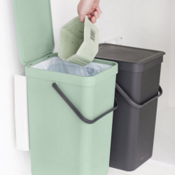 Brabantia Sort&Go 1005518 Recycling Bin, 2x16 L, Mounts on a kitchen cabinet door, Gray/Green