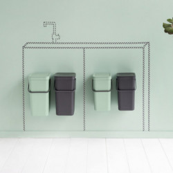 Brabantia Sort&Go ξεχωριστός κάδος 1005518, 2x16 l, Τοποθέτηση σε πόρτα ντουλαπιού κουζίνας, Γκρι/πράσινο