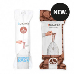 Brabantia PerfectFit FlatBack+/Touch Trash Bag 1005574, Size L, 40–45 L, 20-pack, White