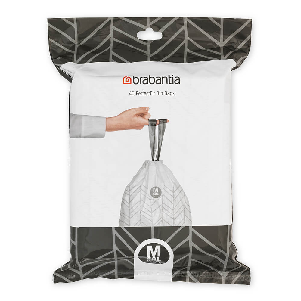 Торбички за кош Brabantia PerfectFit Bo 1005594, Размер М, 60 л, 40 броя, Бял