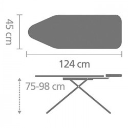 Masa de calcat Brabantia C 1005622, 124x45 cm, 7 pozitii de reglare, Suport generator de abur, Albastru deschis