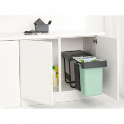 Cos de gunoi colectare selectiva Brabantia Sort&Go 1008862, 2x15 L, Montaj intern cu cadru telescopic, Gri/verde